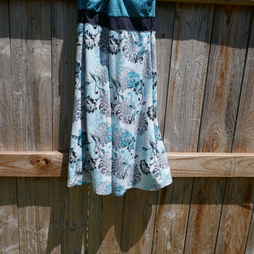 Soybu Women's Athletic Tank Dress Crossed Rear Spaghetti Strap Blue Floral Small - Picture 6 of 7